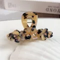 Elegant tortoiseshell acetate hair claw with five floral accents and champagne rhinestones - 7.3cm / Beige Tortoise Shell