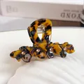 Elegant tortoiseshell hair claw clip with four rhinestone-studded floral accents - 7.3cm / Coffee Tortoise Shell
