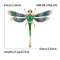 Detailed view of enamel dragonfly brooch wings with scale measurements and dimensions - KC Gold Green