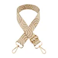 Adjustable beige and champagne gold woven bag strap with golden metal lobster clasps - Wave Pattern Gold Thread + Gold Buckle