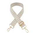Adjustable wide replacement strap with silver and beige V-pattern and gold hooks - Arrow Pattern Silver Thread + Gold Buckle