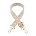 Adjustable beige and gray geometric embroidery bag strap with gold metal hooks - Multi-line Silver Thread + Gold Buckle