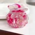 Elegante pinza per capelli a forma di rosa in acetato rosa e bianco per donne - Rosa Rosso