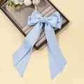 Close-up of light blue satin ribbon hair clip with delicate white lace edging detail - Light Blue