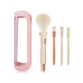 Macaron color 4-in-1 portable makeup brush set with pink faux leather storage bag - 4-in-1 Set + Pink Triangular Storage Bag / Colorful