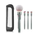 4-in-1 magnetic travel makeup brush set with dark grey handles and a black storage bag - 4-in-1 Set + Black Triangular Storage Bag / Green
