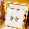 Elegant gold flower drop earrings with aurora crystals in a premium gift box - Aurora Colorful Flower Style (E2092-1) / Colorful