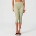 Women high waist yoga capri pants in light olive green with wide waistband - S / Bottoms / Moss Green