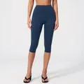 Women's high-waisted yoga capris in navy blue high-stretch athletic fabric - S / Bottoms / Navy Blue