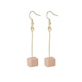 Elegant gold drop earrings featuring long hooks and peach matte resin square blocks - Nude Pink Cube Geometric Long Hook Style (E1179-2) / Pink Gold