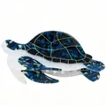 Blue marble acetate sea turtle hair claw clip with golden shell pattern details - Blue Black Marble Turtle Style / Large Sea Turtle 4