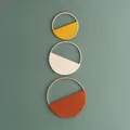 Three-piece bohemian round bamboo wall hanging set in yellow, white, and caramel tones - Red Scheme