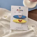 Colorful dopamine bow hair clip set with sparkling rhinestones on 1688 display card - Blue Yellow Oval Dotted Line Bow