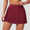 Weinrote Tennisrock mit hoher Taille und Falten für Fitness und Outdoor-Sportaktivitäten - Kirschrot