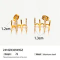 Golden titanium steel C-shaped stud earrings with sparkling pave zircon settings - Four-Row Rhinestone Curved Style (2410ZK30949GZ)