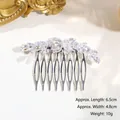 Silver vintage alloy hair comb with rhinestones in floral design, 6.5cm long - Silver Floral Leaf Hair Comb