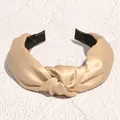 Champagne gold satin knotted wide headband with silk texture for women - Milk Coffee