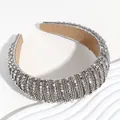 Luxurious silver-grey beaded wide sponge headband with elegant metallic reflections - Grey Crystal