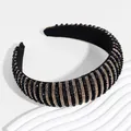 Luxury black wide headband with golden beaded rows and sponge padding for women - Black Gold Crystal