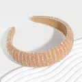 Luxurious champagne gold handmade beaded wide sponge headband with crystal accents - Champagne Crystal