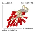 Peacock shape brooch in gold metal with red rhinestones and white crystals for clothes - Red Bead Red