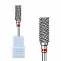 Silver alloy nail drill bit with fine cross teeth and red ring for manicure - Drill Bit (HE-07)