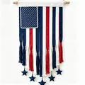 Independence Day wall banner with stars and stripes hanging on a wooden rod - Star Style (Without Wood Stick)