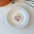 Piatto in ceramica vintage francese con motivo floreale colorato e strisce blu - Piatto Piano da 8 Pollici (20.8*3cm)