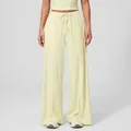 Women's light yellow lounge set with cropped tank top and drawstring wide leg trousers - Milk Yellow
