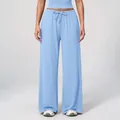 Light blue wide-leg lounge pants with elastic drawstring waist in a soft brushed fabric - Clear Sky Blue