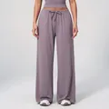 Women's lavender high waist drawstring wide leg lounge pants with draped fit - Smoky Purple