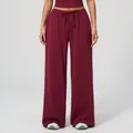Women's wide leg high waisted drawstring sweatpants in deep burgundy red finish - Cherry Red