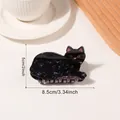 Cute black cat hair claw clip with marble texture and acetate finish for women - Black Cat (D11-1-11)
