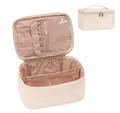 Tragbare beige Kulturtasche mit Pinselfächern und großem Hauptfach für Kosmetik - 23.6 x 16.5 x 11.9 cm / Beige