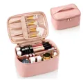 Reise-Kosmetiktasche aus rosa Kunstleder mit Pinselfächern und Trennwänden - 23.6 x 16.5 x 11.9 cm / Rosa