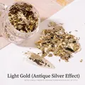 Light gold antique silver nail art gold foil flakes in transparent plastic jar - Light Gold