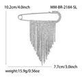 Silberne Sicherheitsnadel Brosche mit glitzernden Strassquasten in 10,2 cm x 7,7 cm Größe - Quasten-Nadel-Stil (MM-BR-2184) / Silber