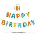 Dinosaur theme Happy Birthday banner in orange blue and yellow colors 11x15cm size - Small Cartoon Dinosaur Banner