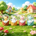 Set of four cartoon animal crystal balls with waffle cone bases for girl gifts - 2607# (lights + Snowflakes)