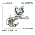 Spilla gatto elegante con intarsio in conchiglia abalone colorata e finitura in metallo argento - Argento (MM-BR-1827)