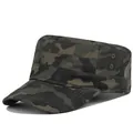 Camo pattern flat top cadet cap with reinforced brim and side ventilation holes - Adjustable / Green Camouflage (CA501-9)