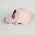 Rosa Baseballkappe mit roten Herz-Strasssteinen und funkelnder Pailletten-Krempe - Verstellbar / Ich liebe JUS - Rosa