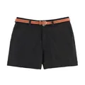 Detalle de pantalones cortos negros con cinturón marrón de cuero sintético y bolsillos - XS / Negro