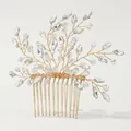 Eleganter goldener Brauthaarkamm mit Strass-Ranken und klaren Kristall-Akzenten - Gold