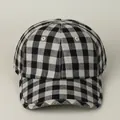 Close-up of breathable cotton linen texture on black and white gingham baseball cap - M (56-58cm) / Black Plaid