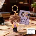 Cartoon-Schlüsselanhänger mit braunem Haar und gelber Strickjacke, 7.2cm PVC-Puppe - Lu Xun Pullover-Stil - Braunes Haar