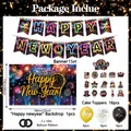 Set completo festa Capodanno 2027 con striscione, sfondo di fuochi d'artificio e palloncini - Set A Capodanno 2027 (Sfondo+Banner+Palloncini in Lattice+Cake Topper+Nastri)