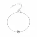Minimalist silver chain bracelet featuring a brilliant round solitaire cubic zirconia stone - Silver Single Rhinestone Thin Chain