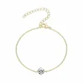 Gold plated thin chain bracelet featuring a four-prong set sparkling zircon solitaire - Gold Single Rhinestone Thin Chain