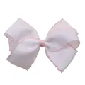 White grosgrain ribbon bow hair clip with pink ruffled edges for girls hair styling - White With Pink Edge (MC001-2)
